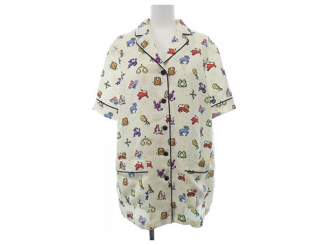 Camisa de manga curta em seda Christian Dior Multicor Amarelo
