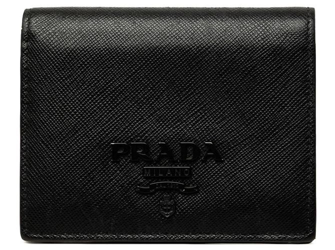 Saffiano Cartera bi-fold Prada Logo Negro