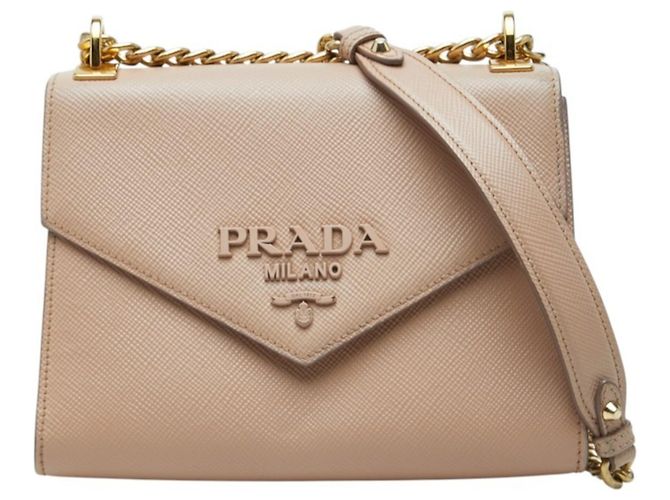 Saffiano Borsa a tracolla Prada Logo Chain Beige