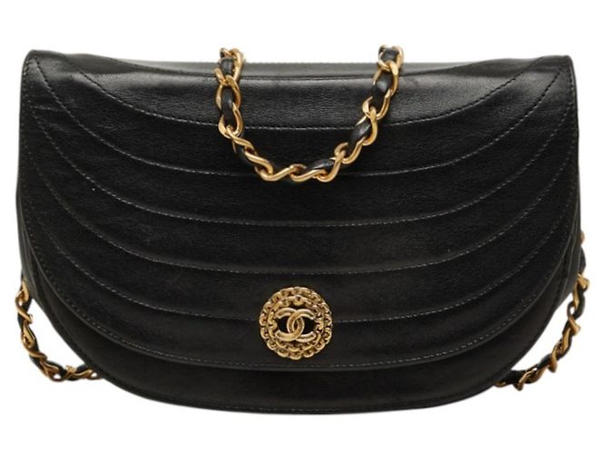 Bolsa de Ombro com Corrente Chanel Coco Mark Half Moon Preto