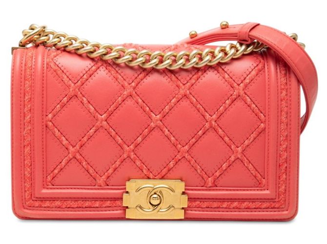 Le Boy Bolsa de Ombro Chanel Coco Mark Boy 25 com Corrente Rosa