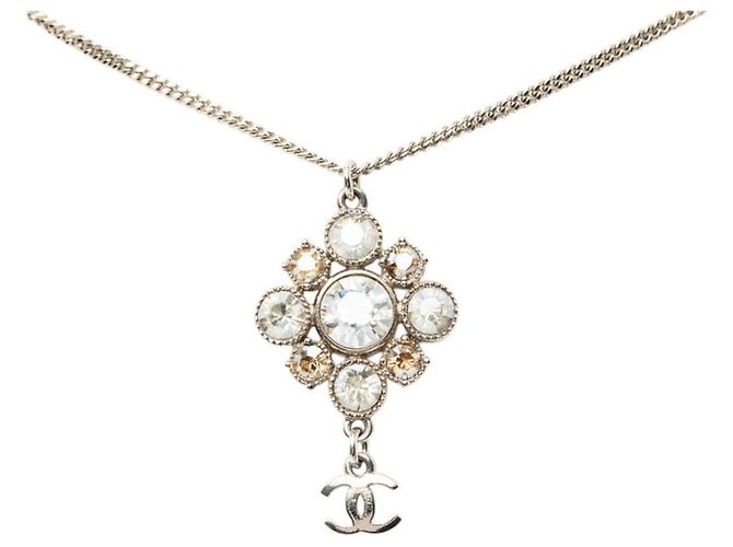 Chanel Coco Mark Halskette mit Blumenmotiv Silber