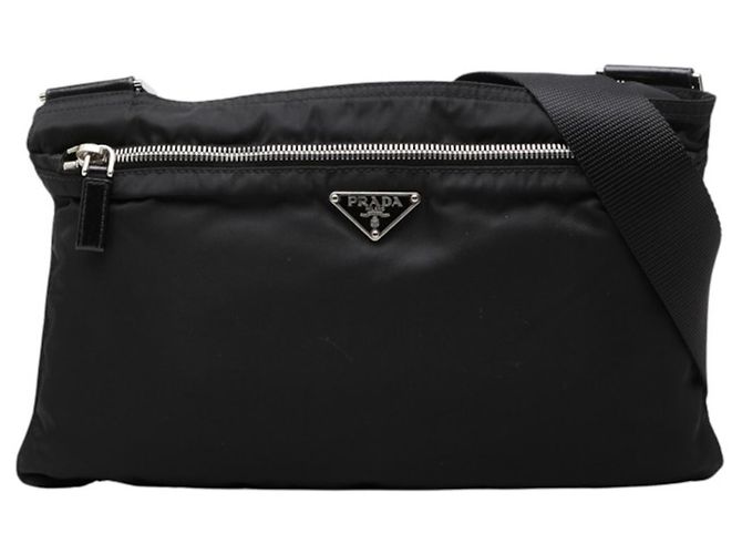 Prada Triangle Logo Plate Shoulder Bag Black