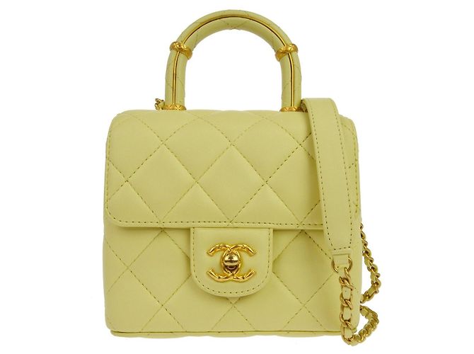 Chanel Crush Top Handle Flap Quilted Lambskin Mini Jaune
