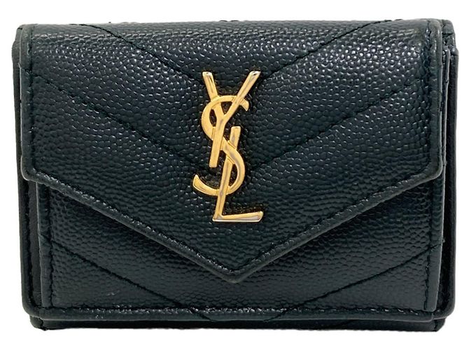 Autre Marque Cartera de piel Saint Laurent Cassandra tri-fold Verde