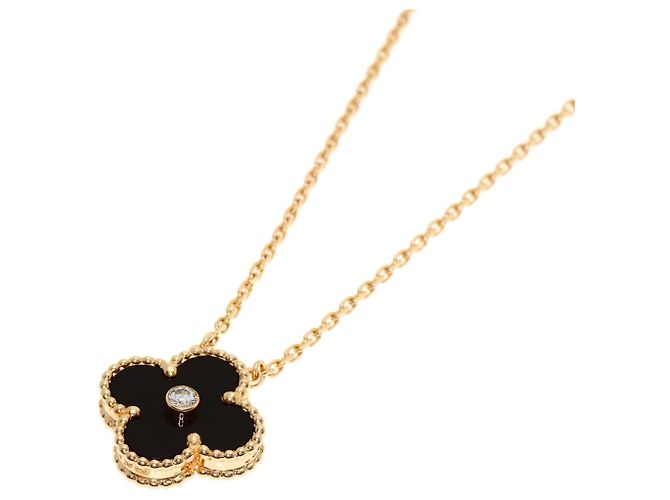 Collier Van Cleef & Arpels Vintage Alhambra Onyx et Diamants