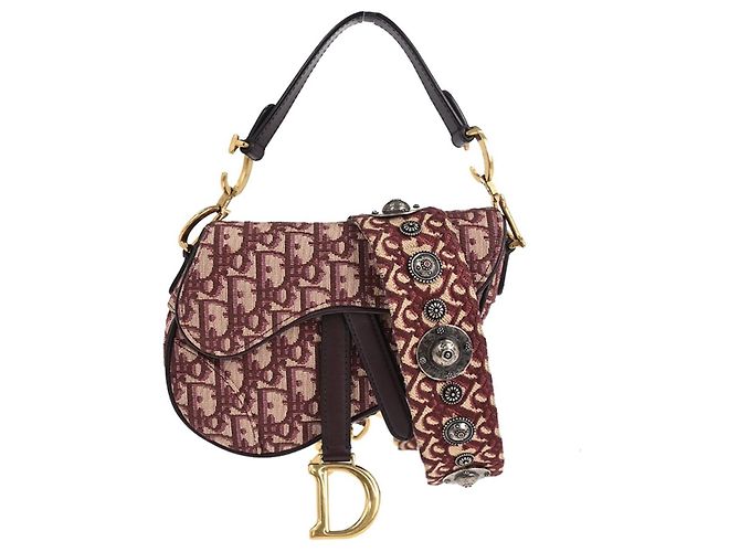 Christian Dior Saddle Logo Embroidered Canvas Medium Bordeaux