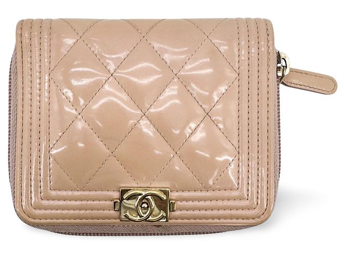 Chanel Boy Zip Around Quilted Patent Small Rosa