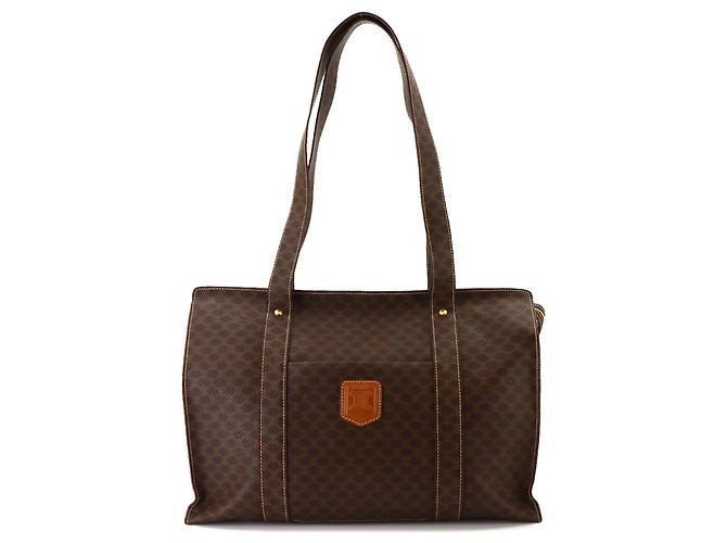 Céline Sac cabas Celine Macadam en cuir marron