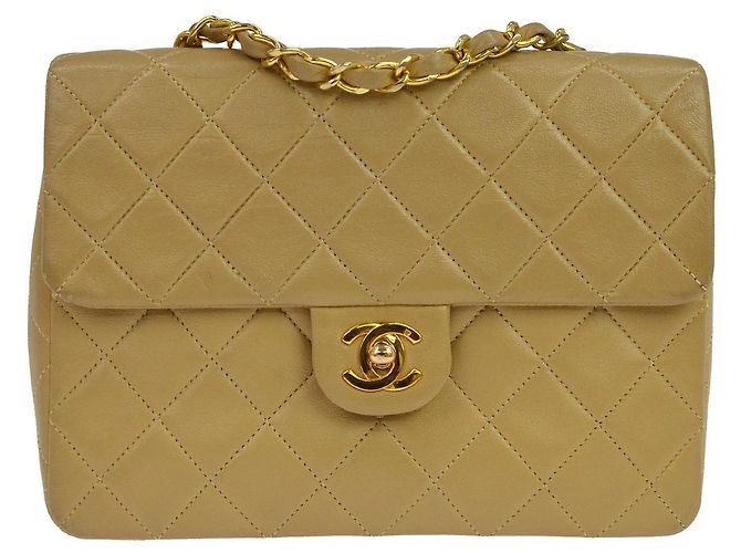 Chanel Retro Classic Square Flap Quilted Goatskin Mini Bege