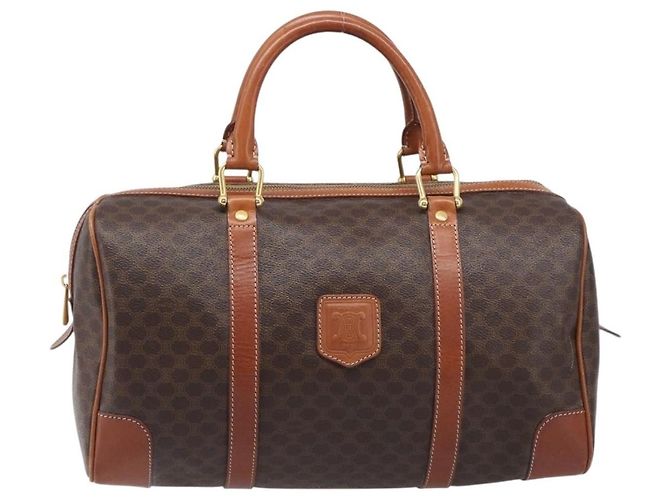 Céline Celine Vintage Duffle Macadam Coated Canvas Medium Marrone