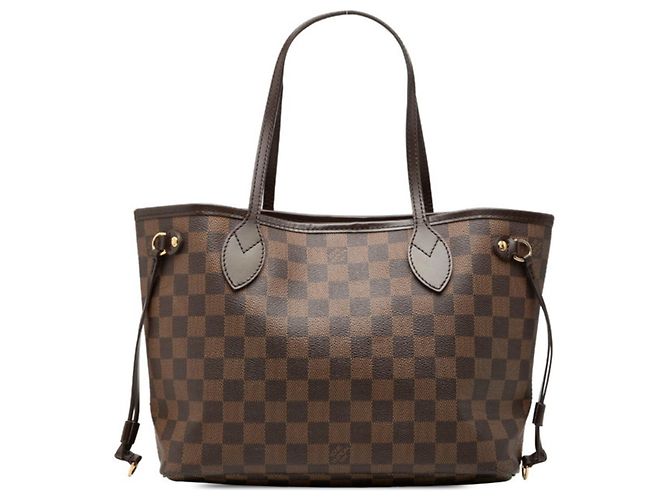 Sac Cabas Louis Vuitton Damier Neverfull PM Marron Rouge Fuschia Damier ebène