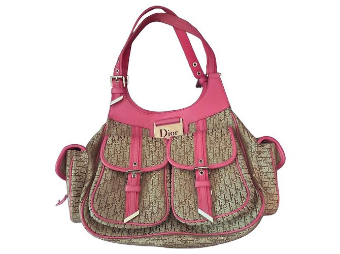 Borsa a tracolla Christian Dior in tela monogram e pelle Marrone Rosa