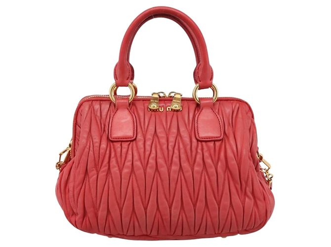 Miu Miu Madras Bowler Matelasse Leather Medium Rouge