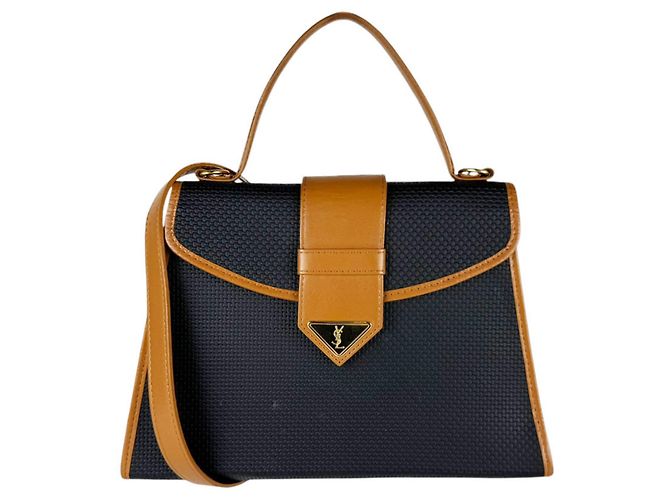Bolsa de Ombro Yves Saint Laurent Preta e Camel Preto Camelo