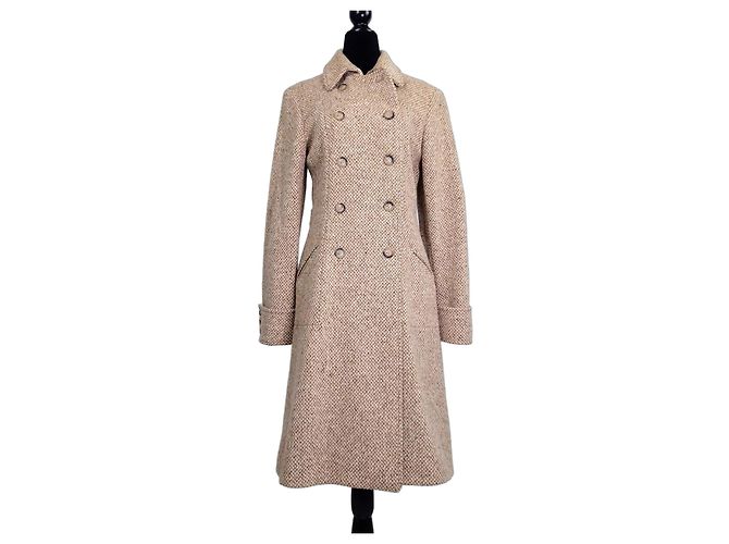 Weekend Max Mara Beige Herringbone Wool Coat