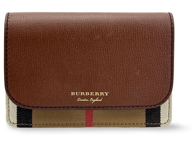Burberry Folding Vintage Check Canvas and Leather Compact Brown