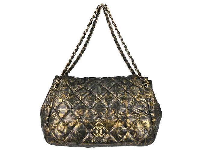 Chanel Accordion Flap Quilted Printed Nylon Medium Nero