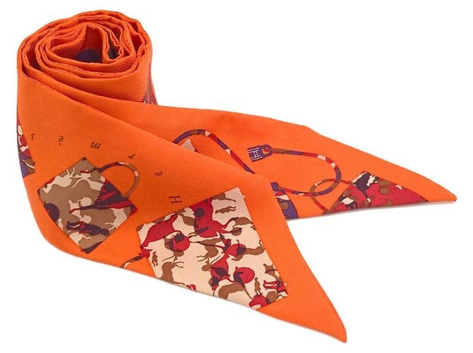 Lenço de seda Hermès Twilly em Orange Laranja