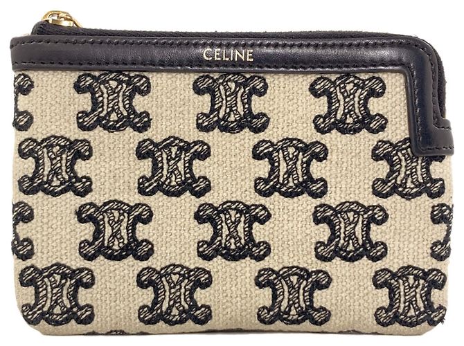 Céline Celine Triomphe Coin Case Black Beige