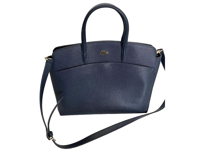 Bolsa Lacoste em couro texturizado azul marinho