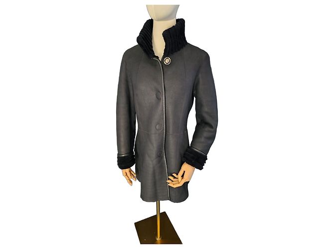 Escada Lambskin and Fur Coat Black