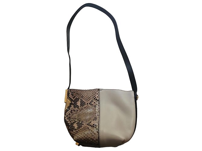 Givenchy Bicolor Schultertasche aus Leder und Python Schwarz Beige Python drucken