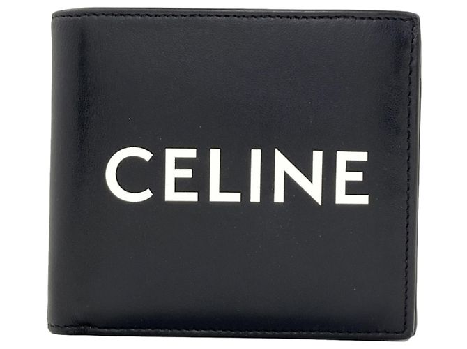 Céline Portafoglio in pelle bi-fold con logo Celine da uomo Nero