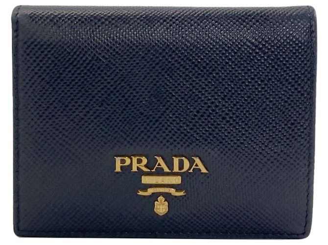 Portafoglio bi-fold Prada Logo in pelle Saffiano Navy Blu navy