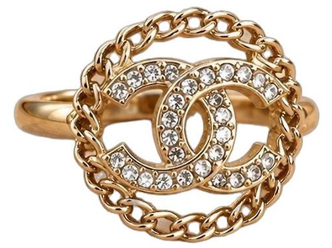Anello Chanel CC Catena e Cristalli D'oro