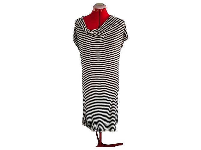 Autre Marque SHE IS SO Vestido Midi a Rayas Negro Blanco