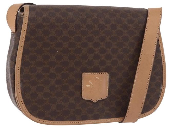 Céline Bolsa de Ombro CELINE Macadam PVC Marrom Tom Dourado Auth mr3037A