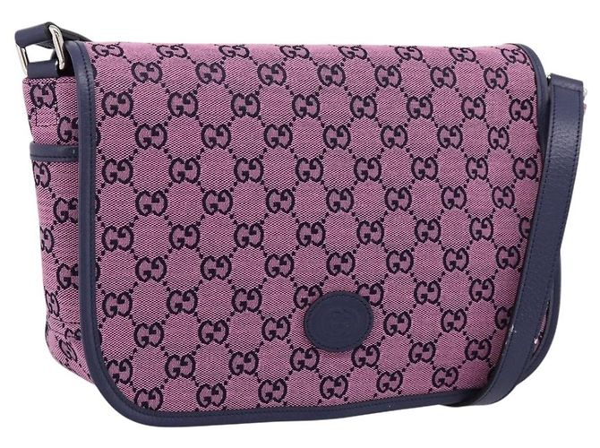 Borsa a tracolla per bambini GUCCI GG Canvas Rosa Argento Auth mr2971A