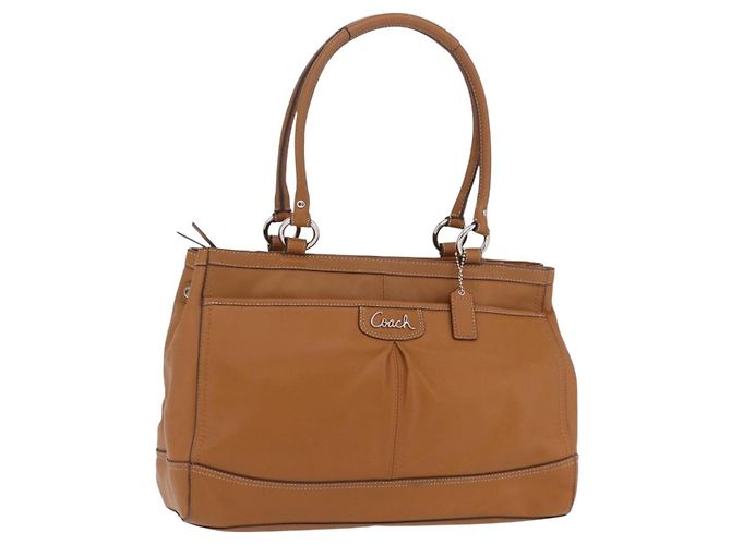Bolsa Tote Coach em Couro Marrom Prata Auth 204986A
