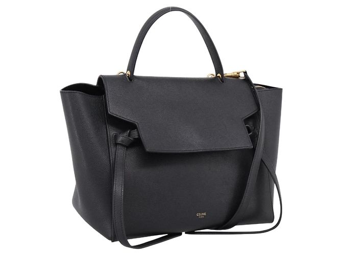 Céline Bolsa de mão CELINE Belt Bag em couro 2way Preta Dourada Auth ka6406V Preto Dourado