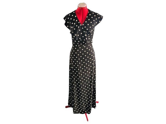 Autre Marque New York & Company Maxi-Kleid mit Polka Dots - Schwarz-Weiß