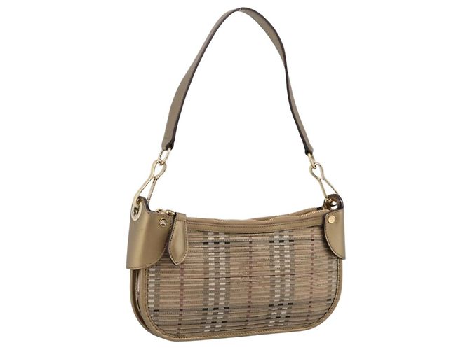 Borsa a tracolla BURBERRY Nova Check PVC Leather Gold Auth 204889V D'oro