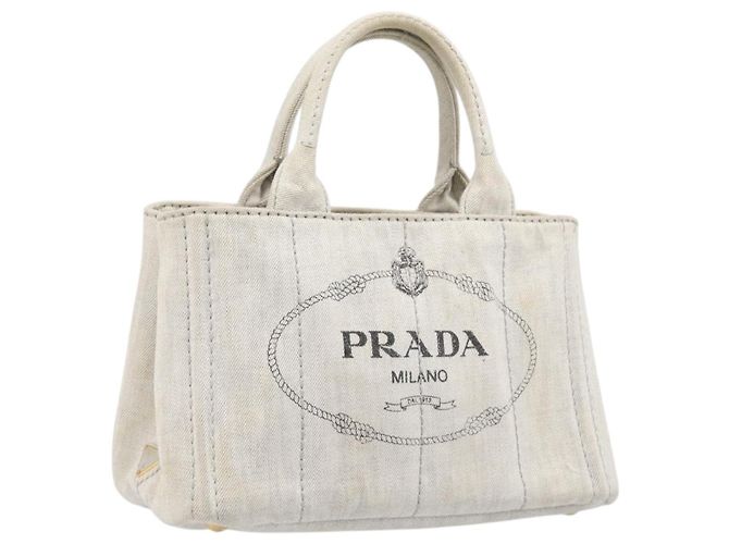 Sac à main PRADA Canapa PM Canvas Gray Gold Auth ep15913 Marron Doré
