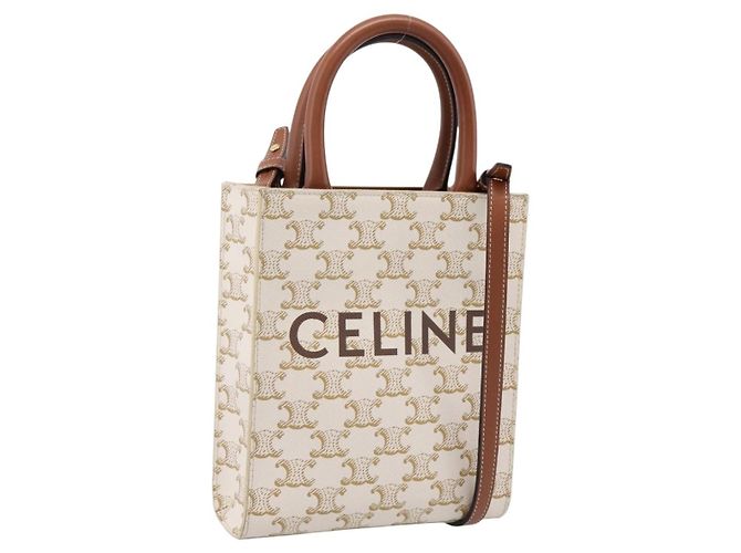 Céline Bolsa de mão CELINE Macadam Vertical Cabas PVC 2way Marfim Tom Dourado Auth 205927M Cru