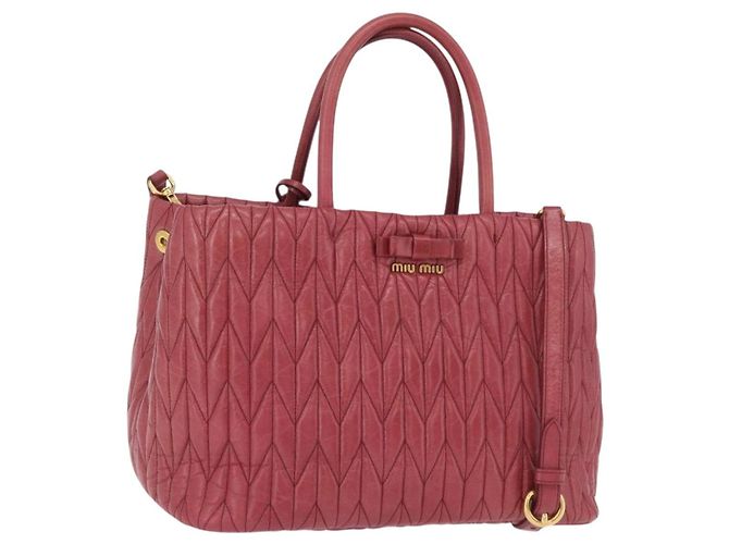 Bolsa de mão Miu Miu Matelassé em couro 2way Rosa Ouro Auth 201984A Dourado