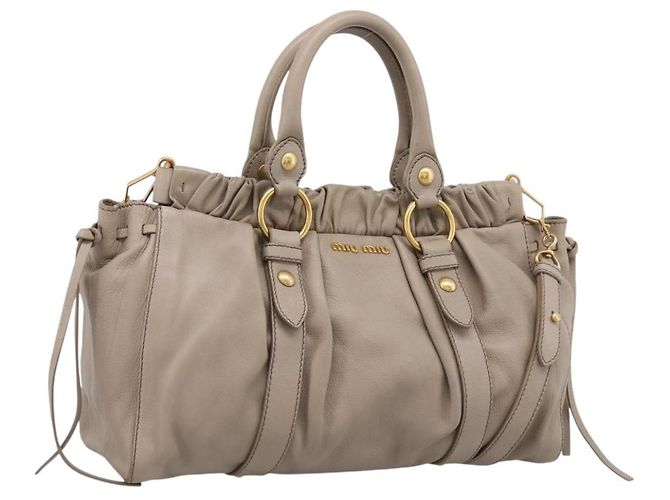 Miu Miu Handtasche Leder 2way Beige Gold Auth 206249M Golden
