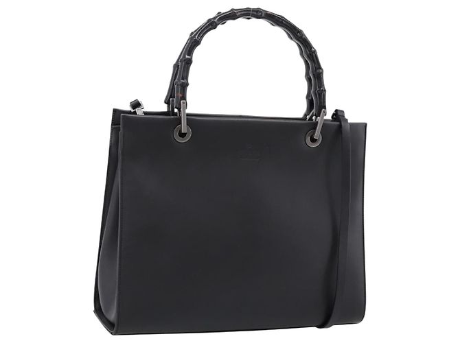 Borsa a mano GUCCI Bamboo in pelle 2way Nera Argento 002 1016 Auth BA16192 Nero