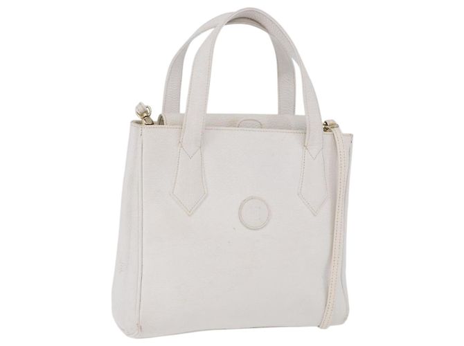 Bolsa de mão FENDI em couro 2way White Gold Auth 200680 Branco Dourado