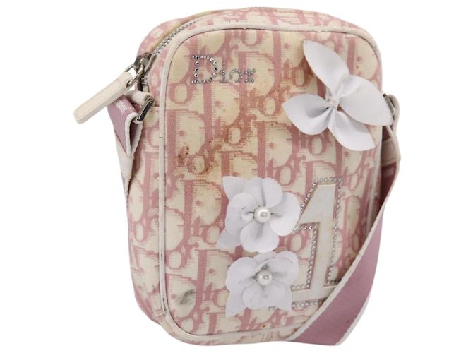 Bolsa de Ombro Christian Dior Trotter PVC Rosa Prata Auth mr2945