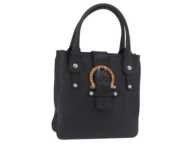 Borsa a mano Salvatore Ferragamo Gancini in pelle nera e argento Auth BA16166 Nero