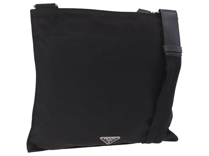 Sac à épaule PRADA Nylon Black Silver Auth 203431 Noir Argenté