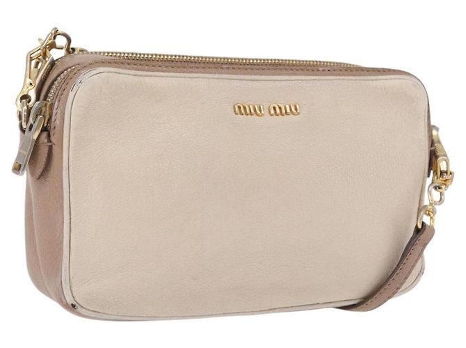 Bolso de hombro Miu Miu de cuero Ivory Gold Auth 206322 Dorado Crudo