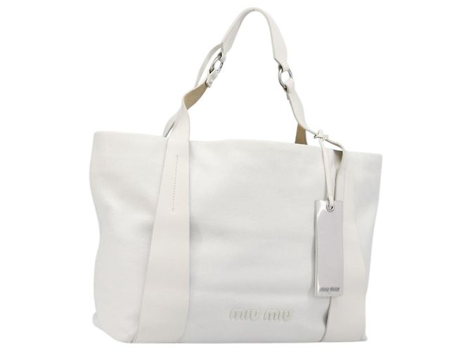 Saco Tote Miu Miu Couro Branco Prata Auth 204751A