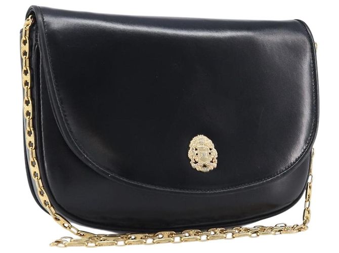 16 Céline Bolsa de Ombro com Corrente CELINE em Couro Preto e Ouro Auth ka6346 Dourado