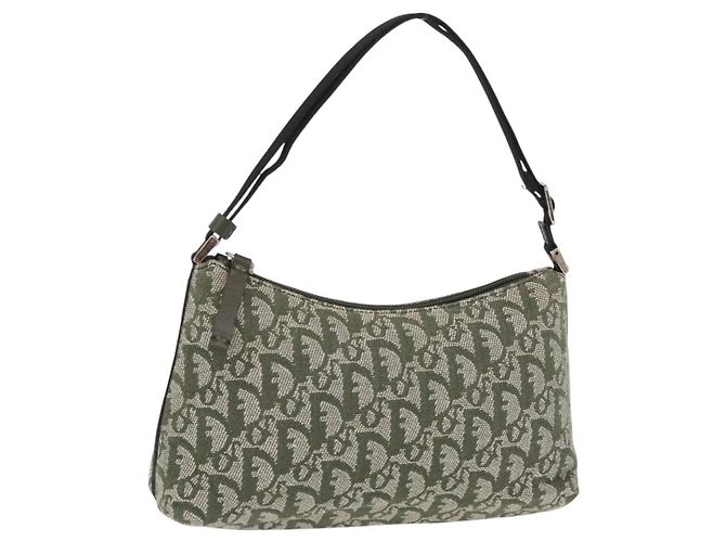 Christian Dior Trotter Canvas Accessory Pouch Khaki Silver Auth mr2991V Silvery